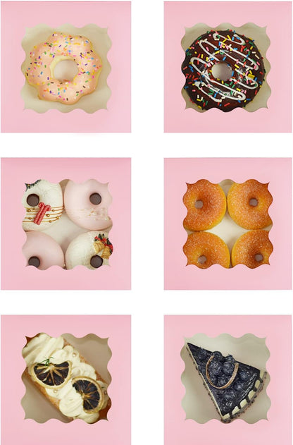 Pink 30-Packs Bakery Boxes with Window 6x6x3 inches Thick & Sturdy Macaroon Pastry Boxes Cookie Boxes for Bakerys