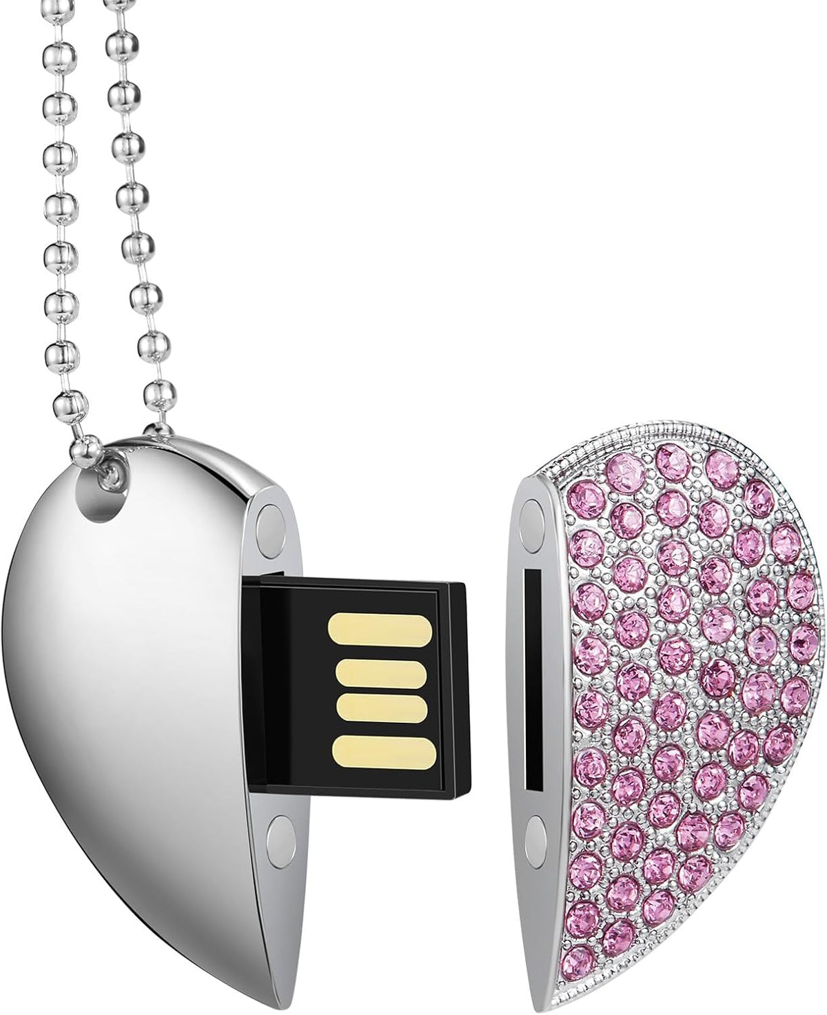 USB Flash Drive, 16GB/32GB/64GB/128GB USB2.0 Heart Shape Memory Stick Date Storage Pendrive Thumb Drives with Chain（64GB,Pink Heart