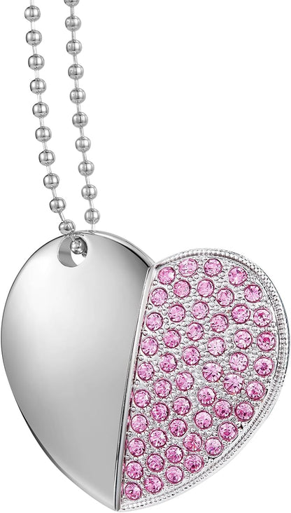 USB Flash Drive, 16GB/32GB/64GB/128GB USB2.0 Heart Shape Memory Stick Date Storage Pendrive Thumb Drives with Chain（64GB,Pink Heart