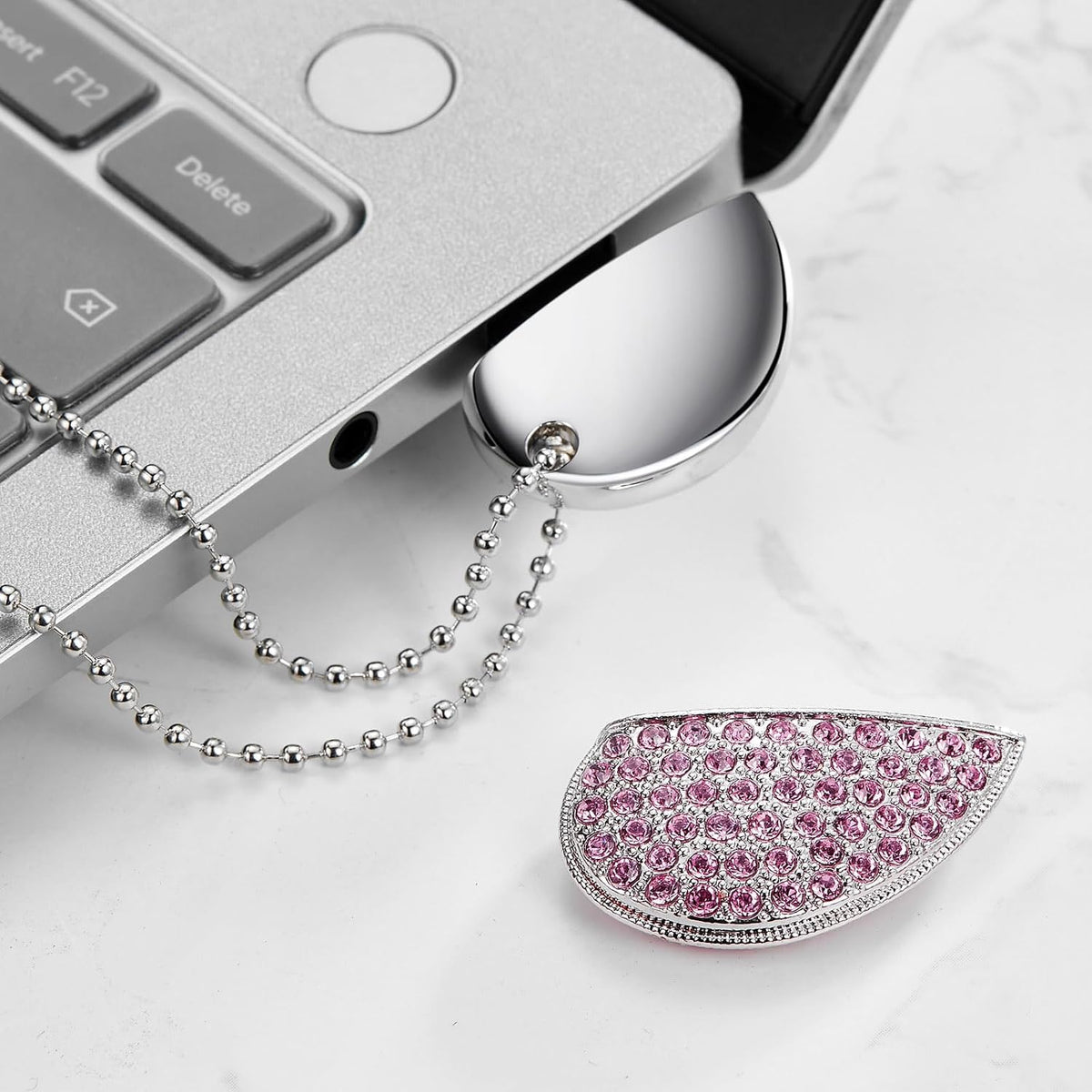 USB Flash Drive, 16GB/32GB/64GB/128GB USB2.0 Heart Shape Memory Stick Date Storage Pendrive Thumb Drives with Chain（64GB,Pink Heart