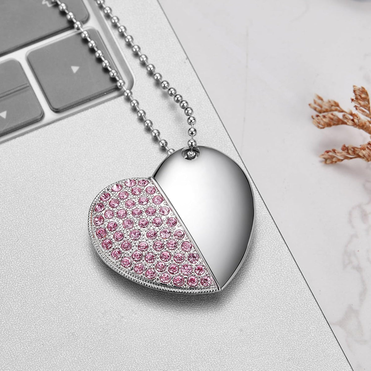 USB Flash Drive, 16GB/32GB/64GB/128GB USB2.0 Heart Shape Memory Stick Date Storage Pendrive Thumb Drives with Chain（64GB,Pink Heart