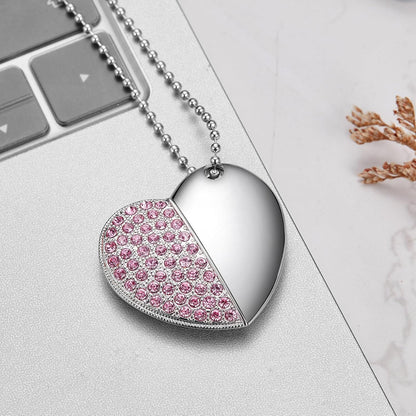 USB Flash Drive, 16GB/32GB/64GB/128GB USB2.0 Heart Shape Memory Stick Date Storage Pendrive Thumb Drives with Chain（64GB,Pink Heart