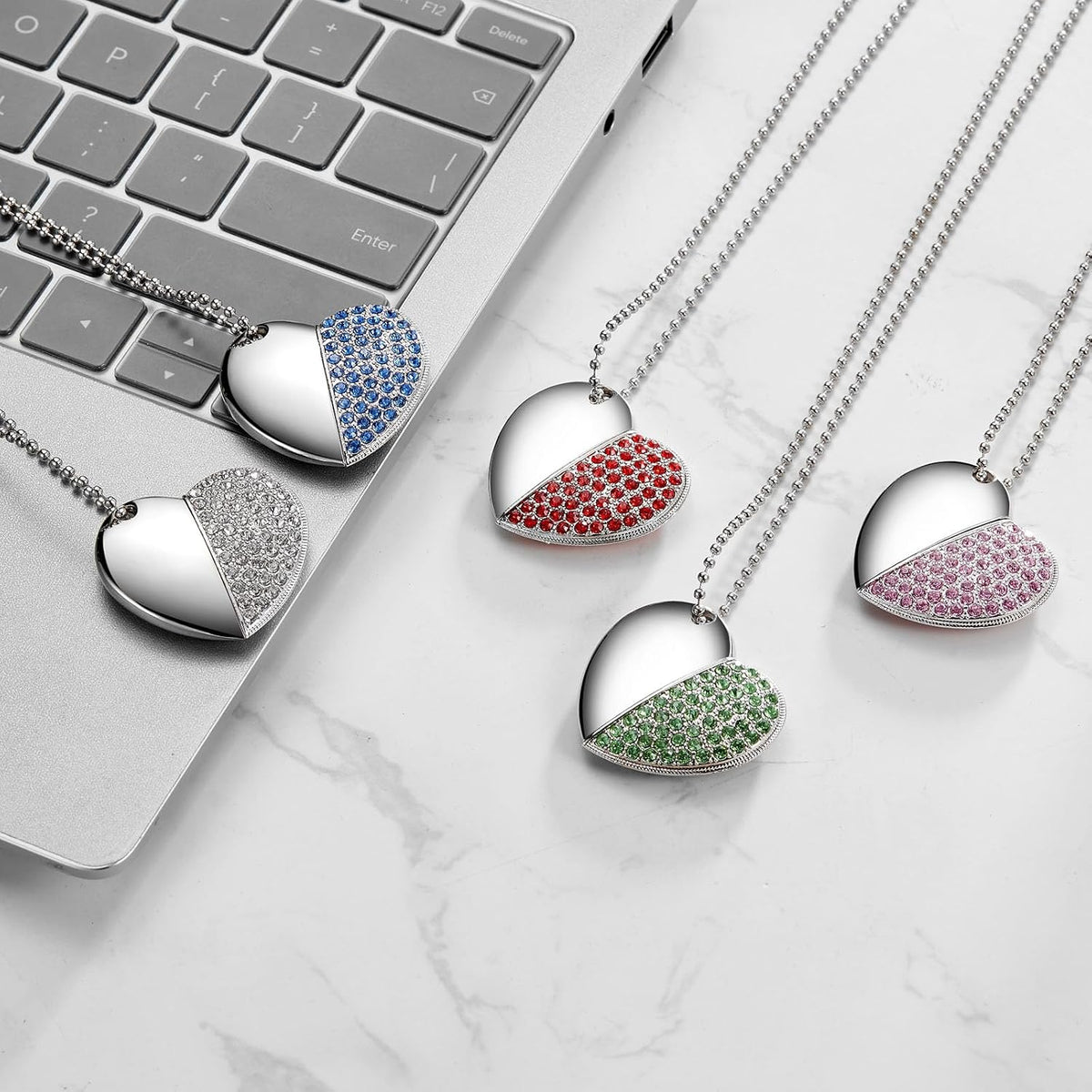 USB Flash Drive, 16GB/32GB/64GB/128GB USB2.0 Heart Shape Memory Stick Date Storage Pendrive Thumb Drives with Chain（64GB,Pink Heart