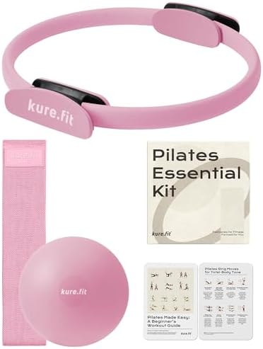 Pink Adjustable Kettlebell 5lb to 12lb Adjustable Dumbbell Set 2lb to 5lb and Pilates Kit Bundle