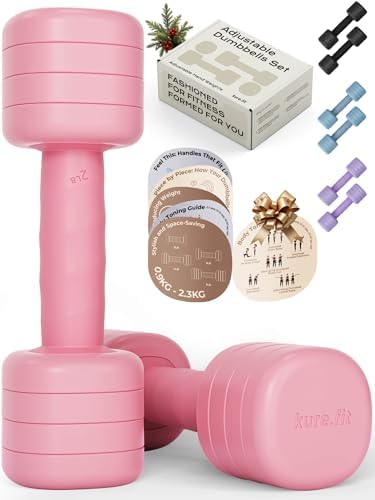 Pink Adjustable Kettlebell 5lb to 12lb Adjustable Dumbbell Set 2lb to 5lb and Pilates Kit Bundle