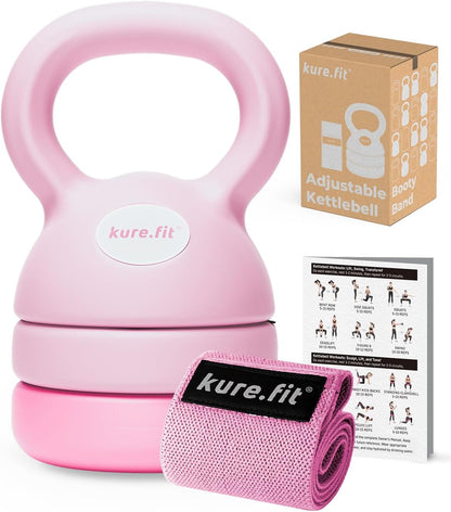 Pink Adjustable Kettlebell 5lb to 12lb Adjustable Dumbbell Set 2lb to 5lb and Pilates Kit Bundle