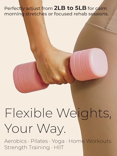 Pink Adjustable Kettlebell 5lb to 12lb Adjustable Dumbbell Set 2lb to 5lb and Pilates Kit Bundle