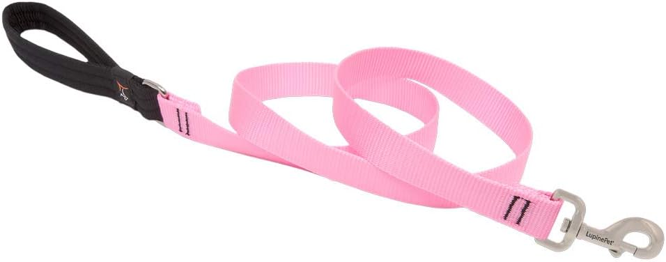 Dog Leash by Lupine in 1" Wide Pink 6-Foot Long with Padded Handle