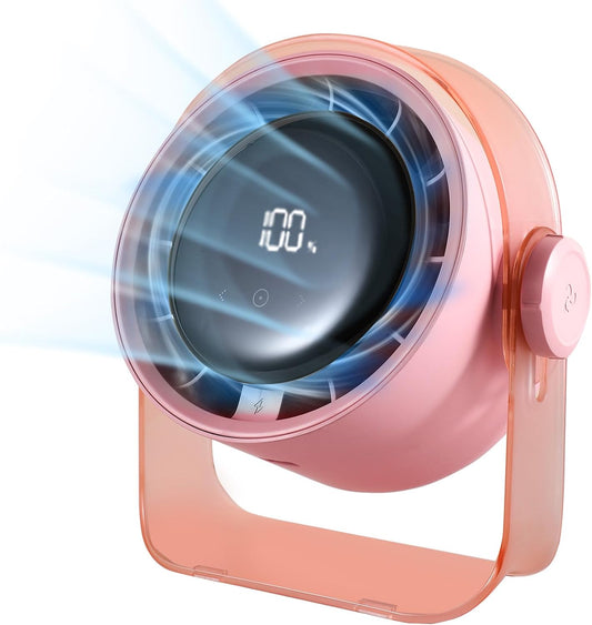 Desk Fan, Small Quiet LED Display Portable USB Fan, 180°Tilt, 100 Speeds, 5 Modes, Rechargeable 3600mAh Battery Operated Table Fans For Office, Bedroom, Outdoor（PINK）