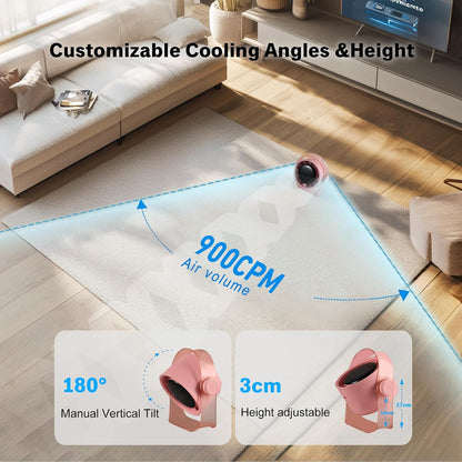 Desk Fan, Small Quiet LED Display Portable USB Fan, 180°Tilt, 100 Speeds, 5 Modes, Rechargeable 3600mAh Battery Operated Table Fans For Office, Bedroom, Outdoor（PINK）
