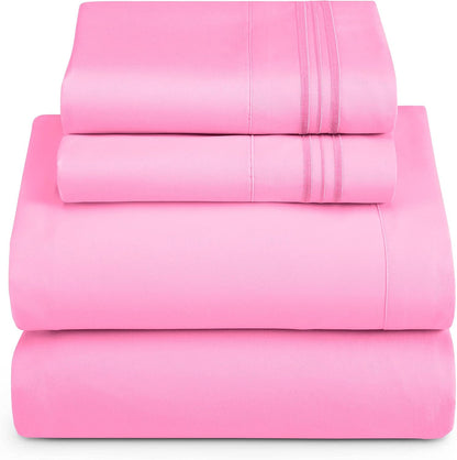 Queen Size Sheets - 4 Piece Bed Sheet Set, Hotel Luxury Double Brushed Bed Sheets - Extra Soft Bedding Sheets & Pillowcases, Queen, Light Pink