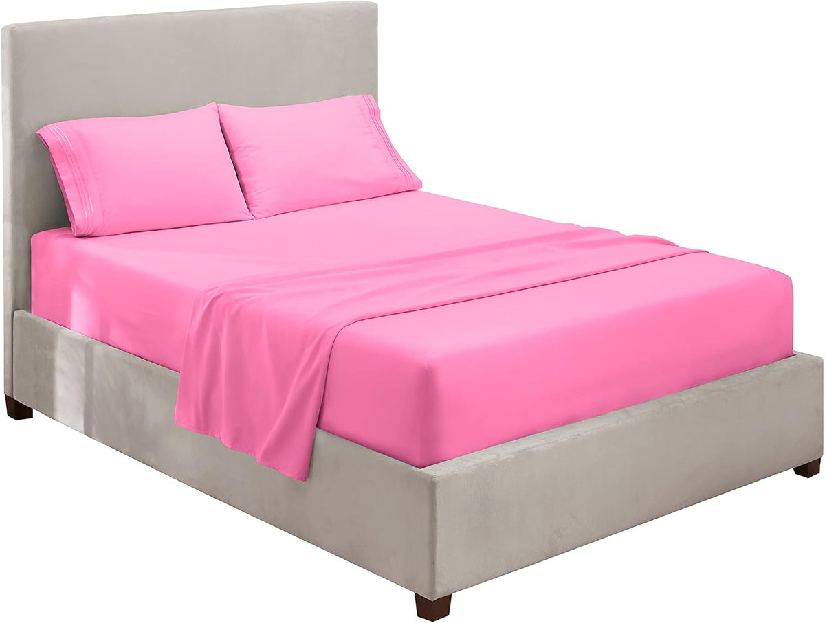 Queen Size Sheets - 4 Piece Bed Sheet Set, Hotel Luxury Double Brushed Bed Sheets - Extra Soft Bedding Sheets & Pillowcases, Queen, Light Pink