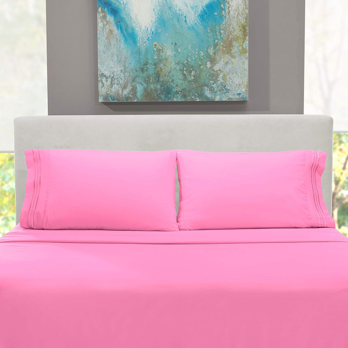 Queen Size Sheets - 4 Piece Bed Sheet Set, Hotel Luxury Double Brushed Bed Sheets - Extra Soft Bedding Sheets & Pillowcases, Queen, Light Pink