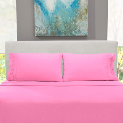 Queen Size Sheets - 4 Piece Bed Sheet Set, Hotel Luxury Double Brushed Bed Sheets - Extra Soft Bedding Sheets & Pillowcases, Queen, Light Pink