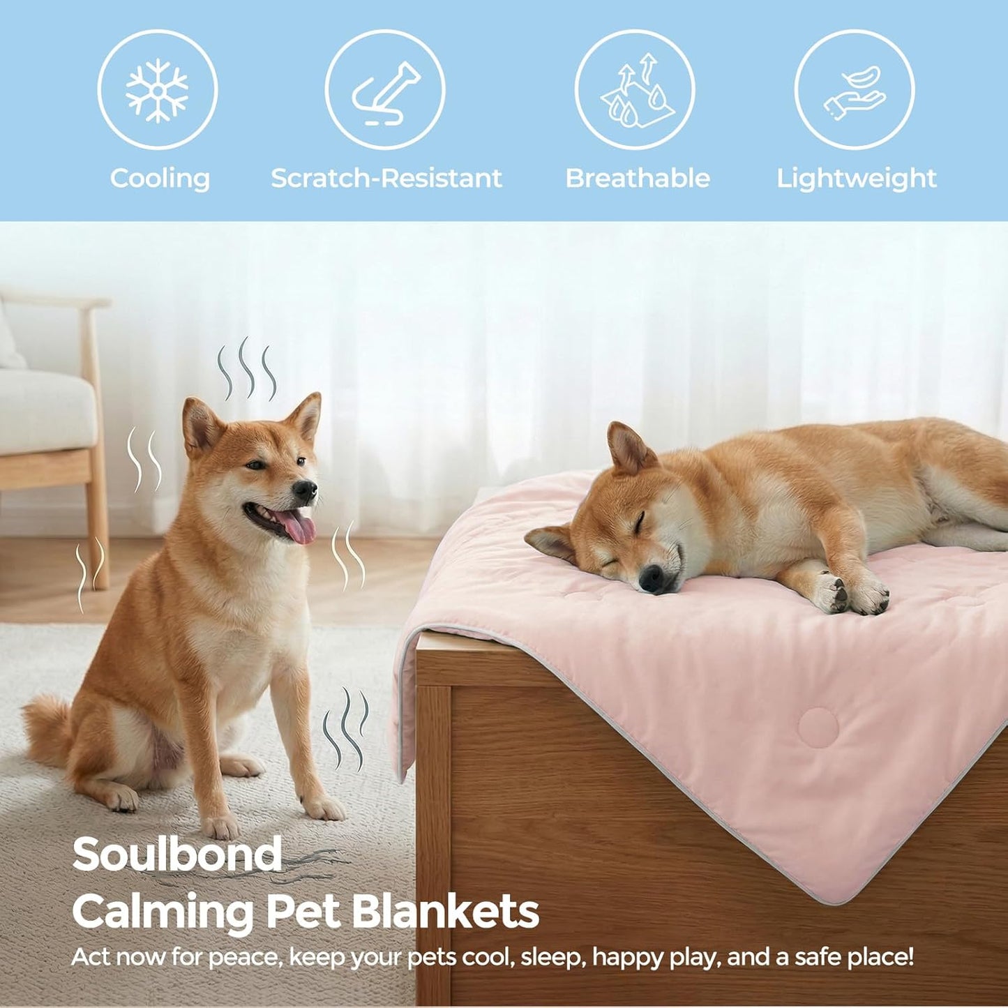 Soulbond Cooling Blanket for Small Dogs - Q-MAX>0.45, Soft Breathable Pet Cat Cool Throw Blanket for Summer, Washable Dog Cooling Bed Mat Protector for Crates, Couch, Sofa (25"x35", Pink)