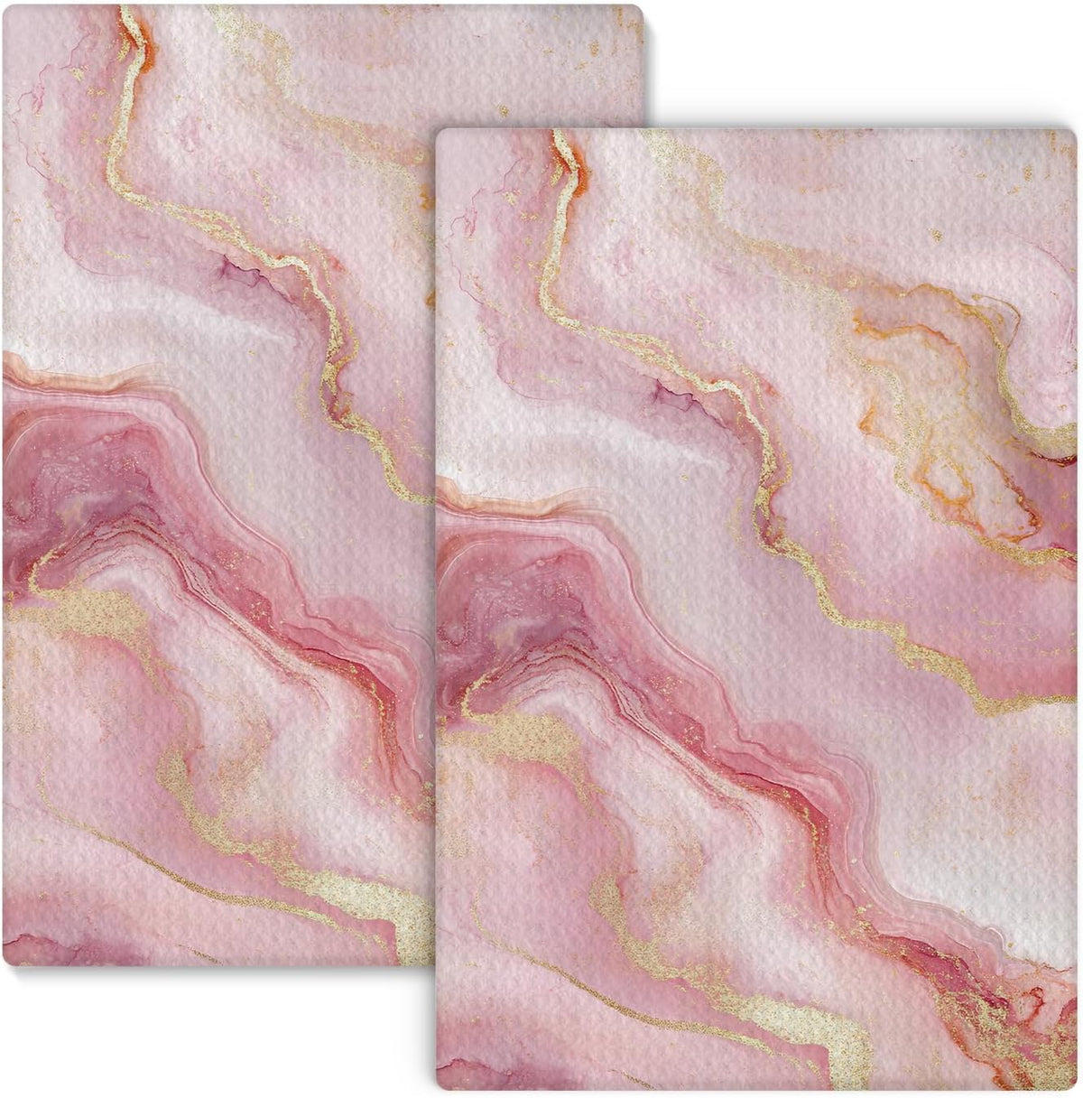 Luxury Pink and Gold Marble Kitchen Towels Set of 2, Abstract Modern Decorative Hand Towels for Bathroom, Gold and Pink Textured Dish Towels Tea Towels for Kitchen, 16x24 Inch