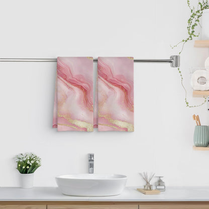 Luxury Pink and Gold Marble Kitchen Towels Set of 2, Abstract Modern Decorative Hand Towels for Bathroom, Gold and Pink Textured Dish Towels Tea Towels for Kitchen, 16x24 Inch