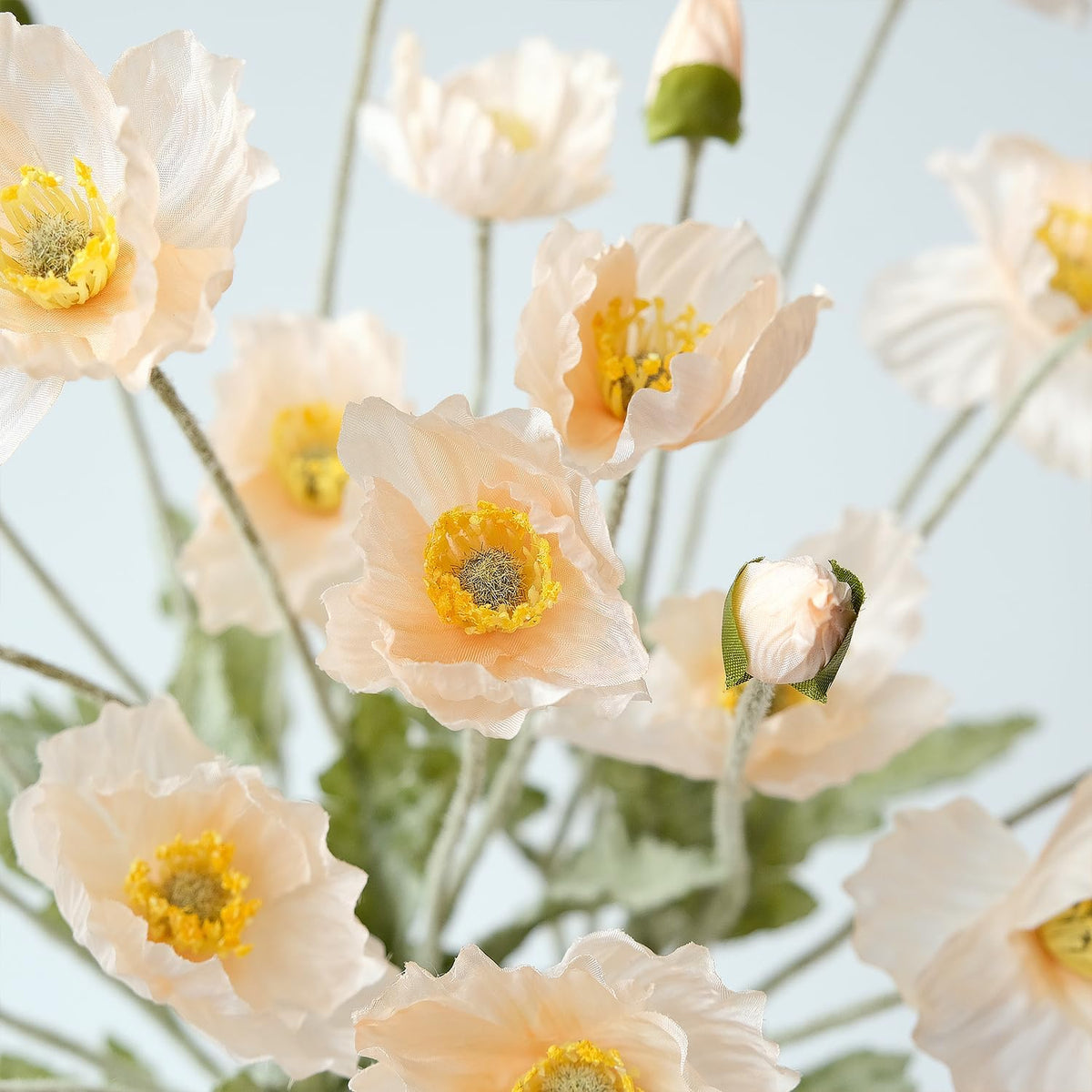 JINWOE Boho Flowers Light Peach Poppy Artificial Flowers,6 Stems Poppies Lifelike Silk Flowers Fake Plant for Wedding Table Centerpiece Home Cemetery Bouquet Indoor