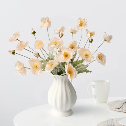 JINWOE Boho Flowers Light Peach Poppy Artificial Flowers,6 Stems Poppies Lifelike Silk Flowers Fake Plant for Wedding Table Centerpiece Home Cemetery Bouquet Indoor