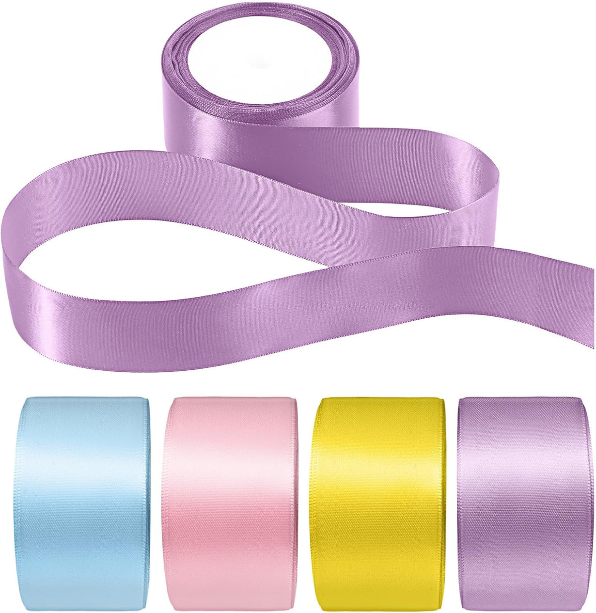 4 Rolls 40 Yards x 1.6 Inch Pastel Rainbow Satin Ribbon Bulk Fabric Ribbon Rolls for Gift Wrapping DIY Crafts Flower Bouquet Baby Shower Wedding Party Decor