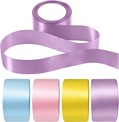 4 Rolls 40 Yards x 1.6 Inch Pastel Rainbow Satin Ribbon Bulk Fabric Ribbon Rolls for Gift Wrapping DIY Crafts Flower Bouquet Baby Shower Wedding Party Decor