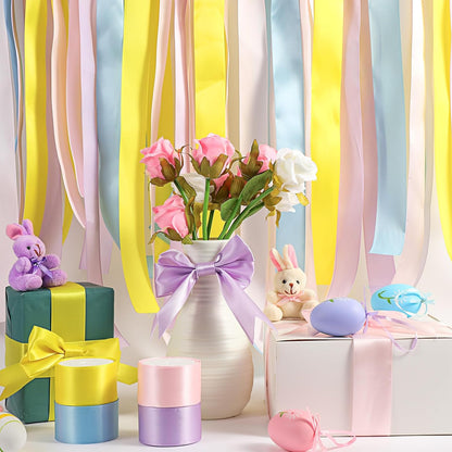 4 Rolls 40 Yards x 1.6 Inch Pastel Rainbow Satin Ribbon Bulk Fabric Ribbon Rolls for Gift Wrapping DIY Crafts Flower Bouquet Baby Shower Wedding Party Decor