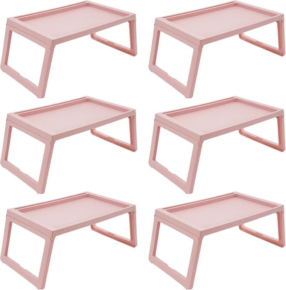 6PCS Bed Tray Tables, Foldable Laptop Desk Portable Breakfast Lap Desks Serving Food Trays with Foldable Legs for Eating, Sofa, Bed, Studying and Working (Pink)
