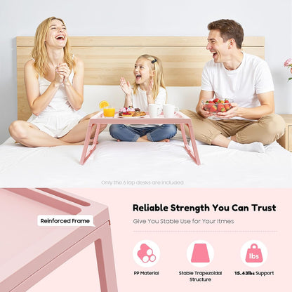 6PCS Bed Tray Tables, Foldable Laptop Desk Portable Breakfast Lap Desks Serving Food Trays with Foldable Legs for Eating, Sofa, Bed, Studying and Working (Pink)
