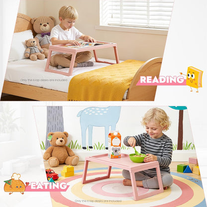 6PCS Bed Tray Tables, Foldable Laptop Desk Portable Breakfast Lap Desks Serving Food Trays with Foldable Legs for Eating, Sofa, Bed, Studying and Working (Pink)