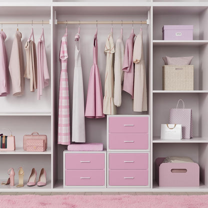 Stackable Closet Drawers for Clothes Organizers and Storage Fabric Pink 2 Drawer Dresser for Bedroom 2 Packs Modern Small