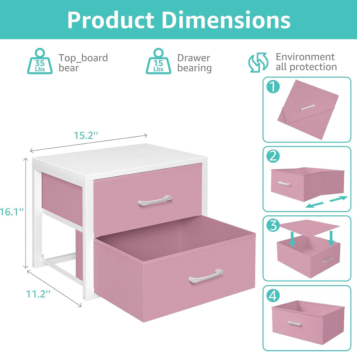 Stackable Closet Drawers for Clothes Organizers and Storage Fabric Pink 2 Drawer Dresser for Bedroom 2 Packs Modern Small