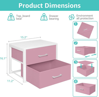 Stackable Closet Drawers for Clothes Organizers and Storage Fabric Pink 2 Drawer Dresser for Bedroom 2 Packs Modern Small