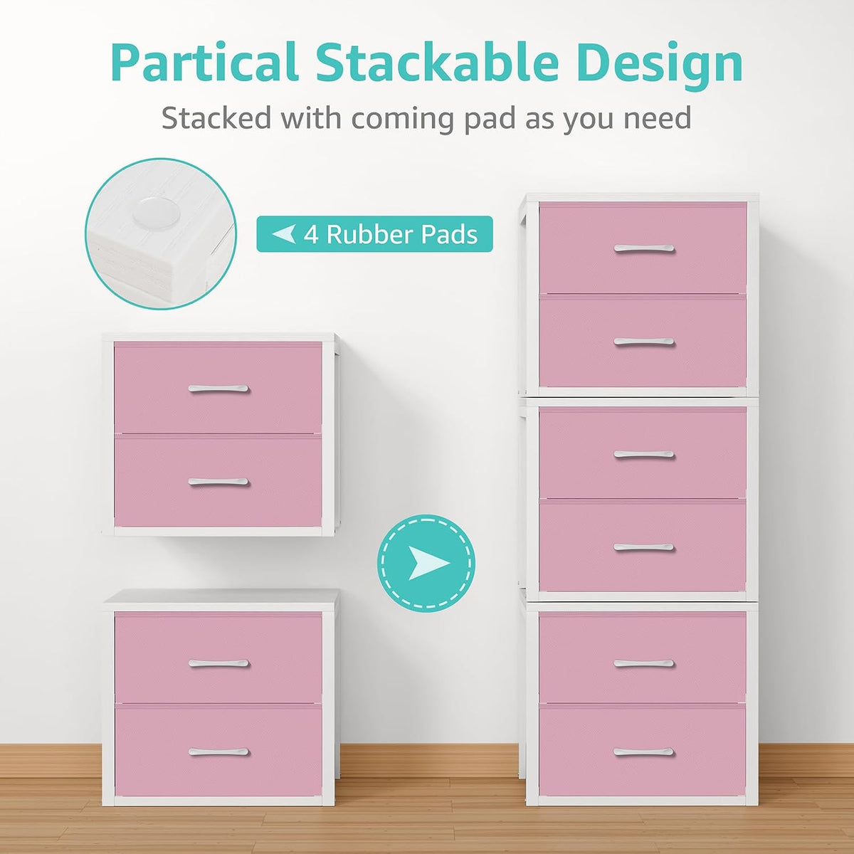 Stackable Closet Drawers for Clothes Organizers and Storage Fabric Pink 2 Drawer Dresser for Bedroom 2 Packs Modern Small