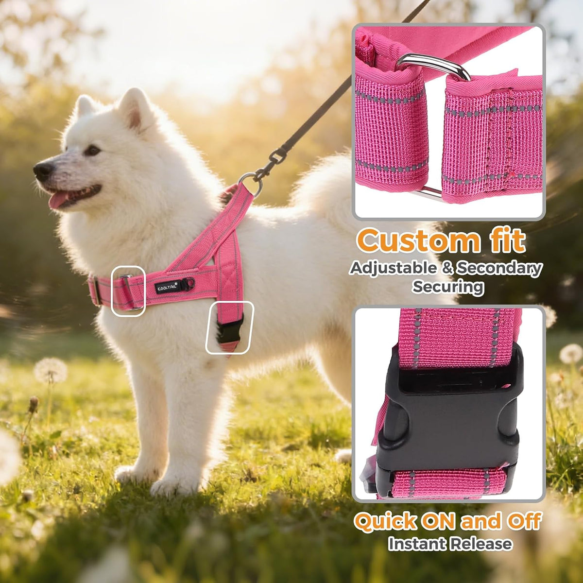 No Pull Harness Small Size Dog with Handle, Easy Walk Puppy Vest Harness Neck & Chest Soft Paded Adjustable, Reflective & Lightweight Escape Proof Breathable Mesh Pet Running Harness, Pink S