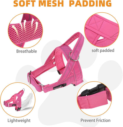 No Pull Harness Small Size Dog with Handle, Easy Walk Puppy Vest Harness Neck & Chest Soft Paded Adjustable, Reflective & Lightweight Escape Proof Breathable Mesh Pet Running Harness, Pink S