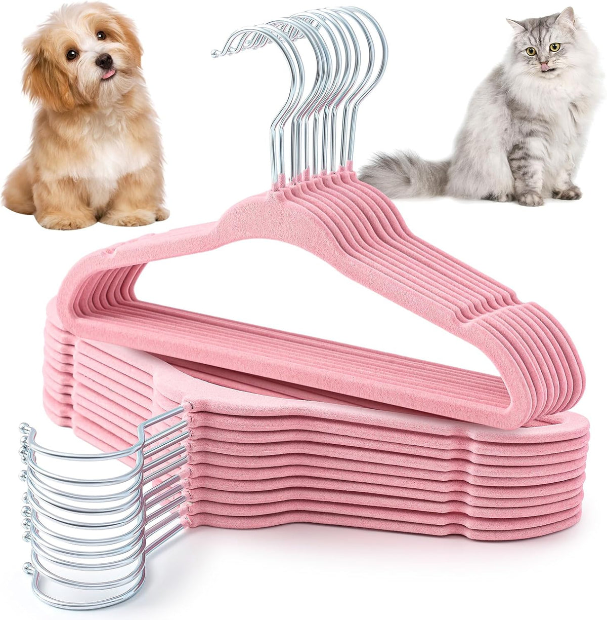 24 Pcs Pink Pet Hangers 11" Non-Slip Velvet 360° Swivel Hook