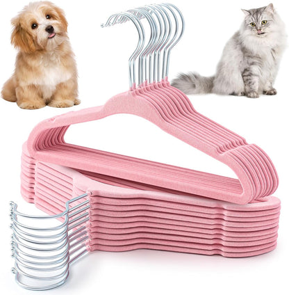 24 Pcs Pink Pet Hangers 11" Non-Slip Velvet 360° Swivel Hook