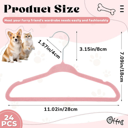 24 Pcs Pink Pet Hangers 11" Non-Slip Velvet 360° Swivel Hook