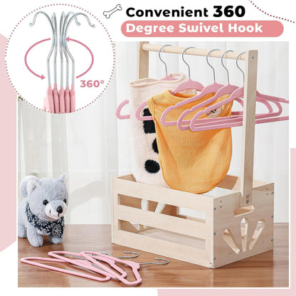 24 Pcs Pink Pet Hangers 11" Non-Slip Velvet 360° Swivel Hook