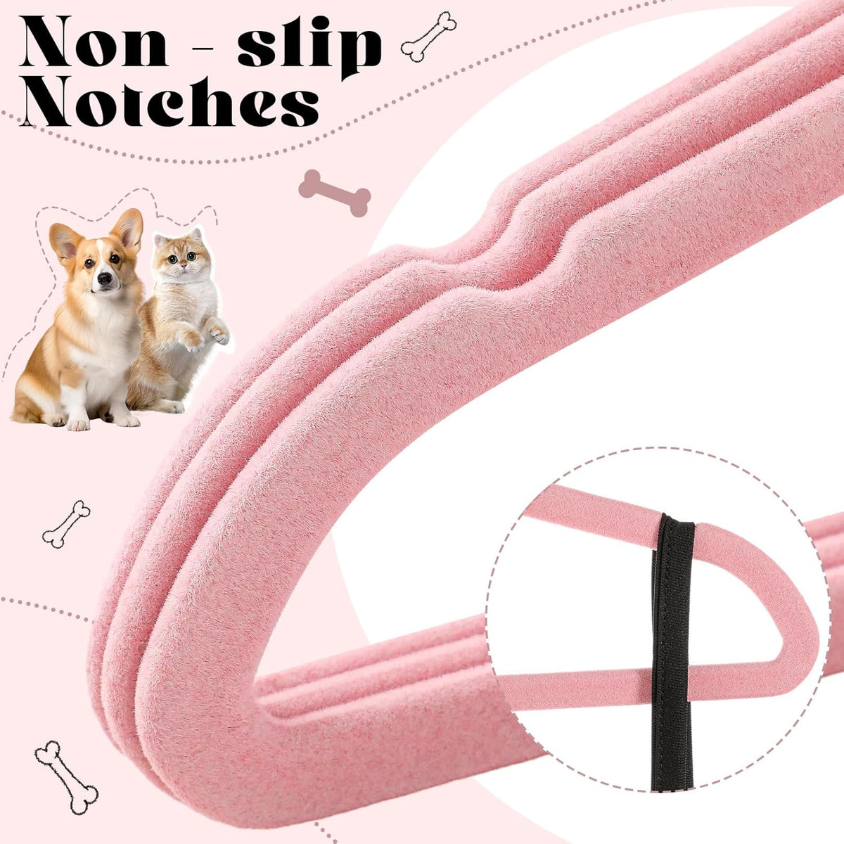 24 Pcs Pink Pet Hangers 11" Non-Slip Velvet 360° Swivel Hook