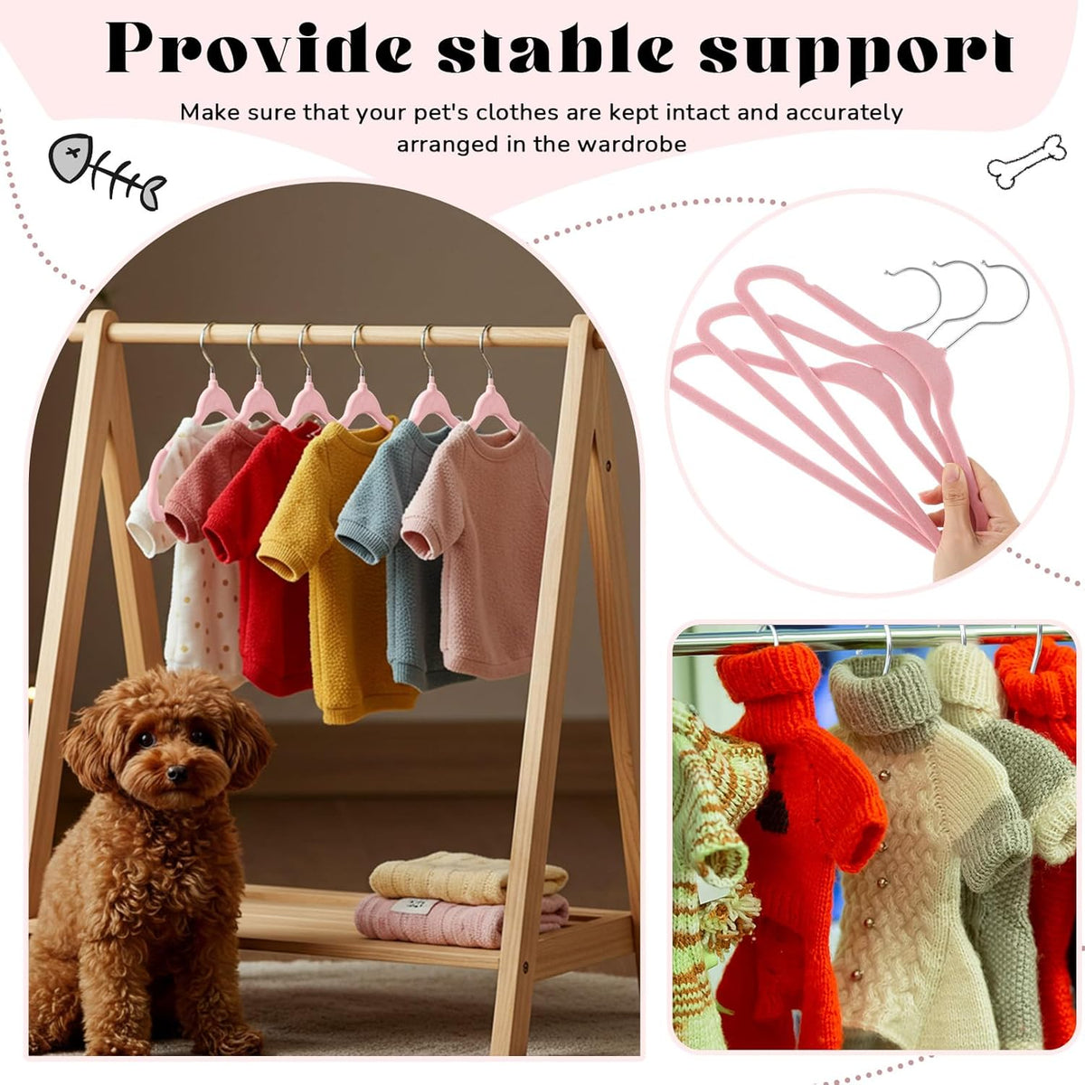 24 Pcs Pink Pet Hangers 11" Non-Slip Velvet 360° Swivel Hook