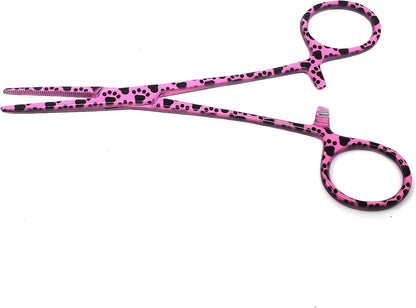 Dog Pet Ear/Nose Hair Puller Grooming Hemostat Locking Forceps Pliers, 5.5" (14cm), Straight (Pink Paws)