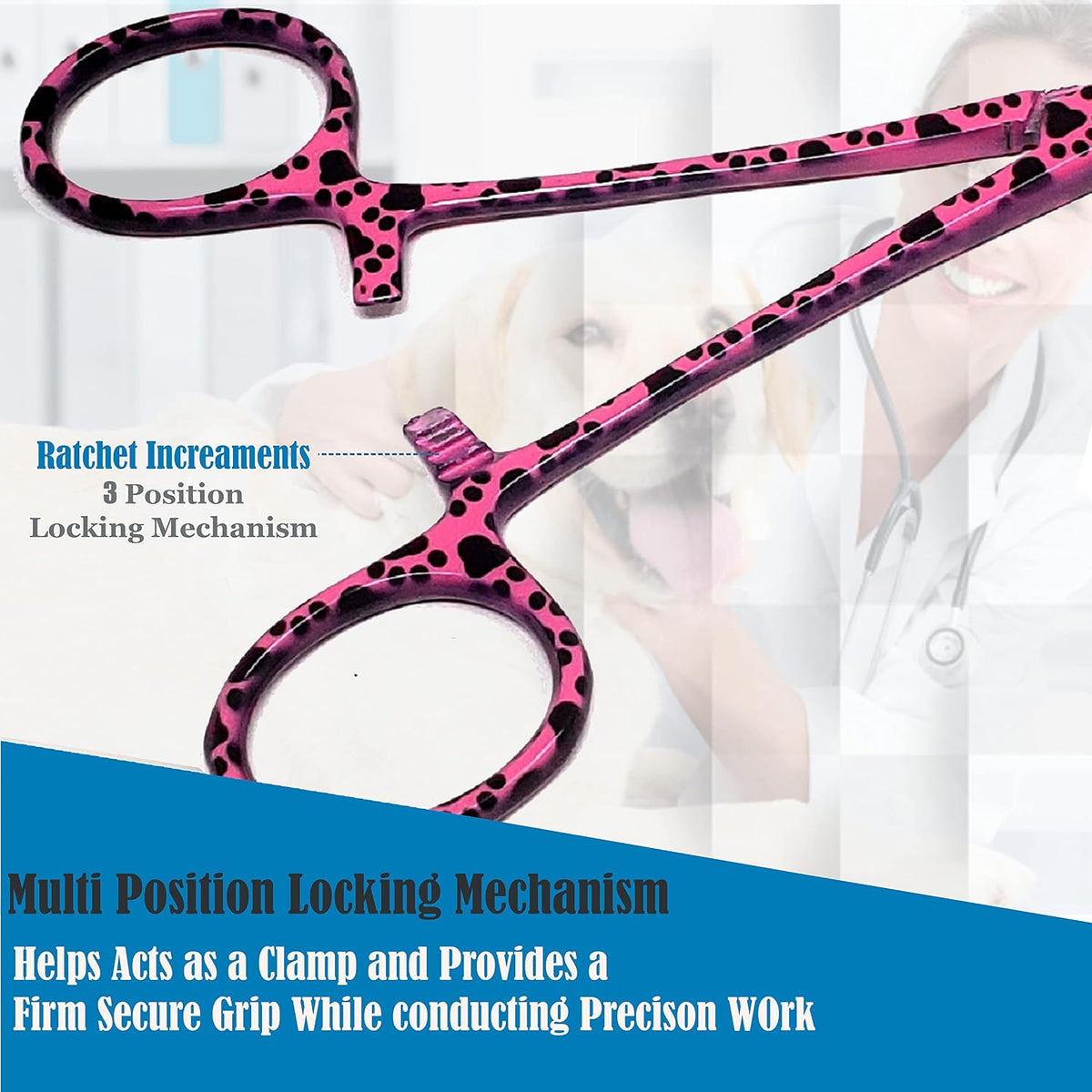 Dog Pet Ear/Nose Hair Puller Grooming Hemostat Locking Forceps Pliers, 5.5" (14cm), Straight (Pink Paws)