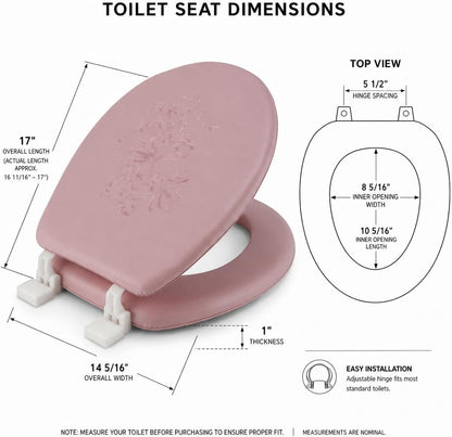 Embroidered Soft Round Toilet Seat With Easy Clean & Change Hinge, Padded (Pink)