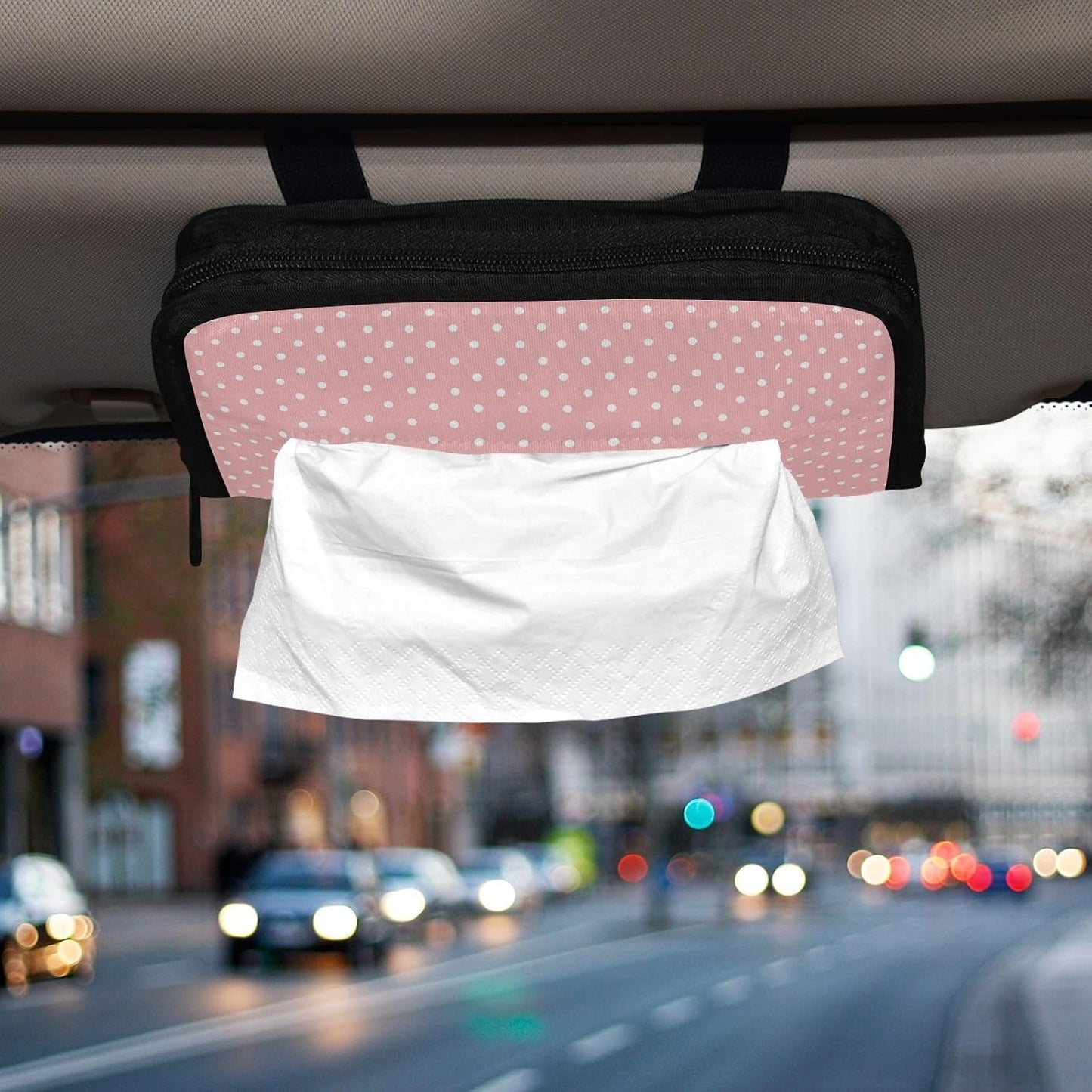 Car Visor Tissue Holder Mask Holder for Car Tissue Box Sun Visor Napkin Holder Visor Accessories Adjustable Straps Reusable Durable Easy Install Light Pink White Polka Dots