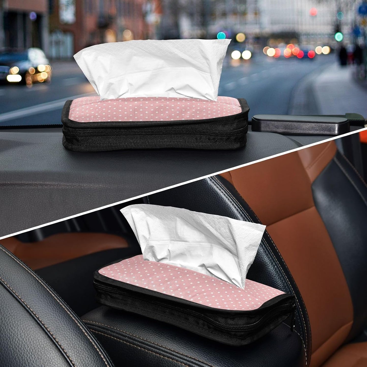 Car Visor Tissue Holder Mask Holder for Car Tissue Box Sun Visor Napkin Holder Visor Accessories Adjustable Straps Reusable Durable Easy Install Light Pink White Polka Dots
