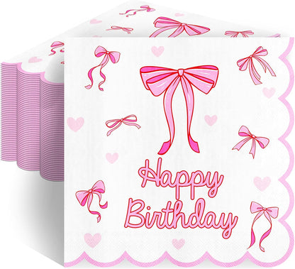 Pink Bow Napkins Party Decorations 50 pcs, 6.5'', 2-ply