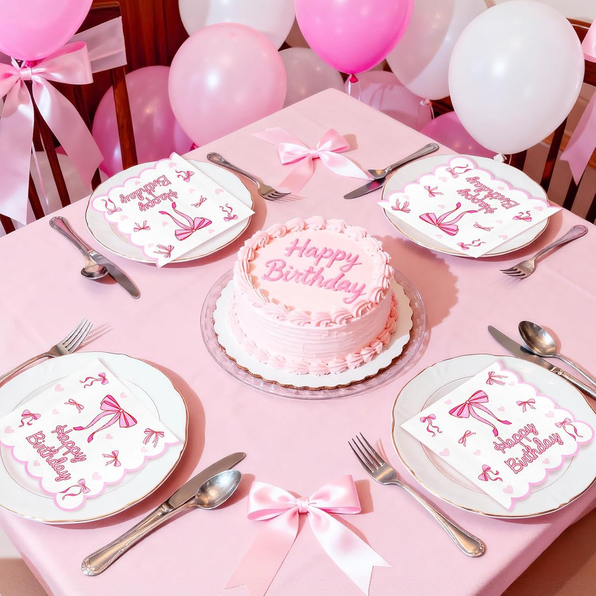 Pink Bow Napkins Party Decorations 50 pcs, 6.5'', 2-ply