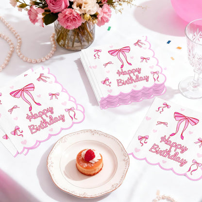 Pink Bow Napkins Party Decorations 50 pcs, 6.5'', 2-ply