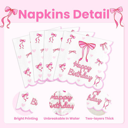 Pink Bow Napkins Party Decorations 50 pcs, 6.5'', 2-ply